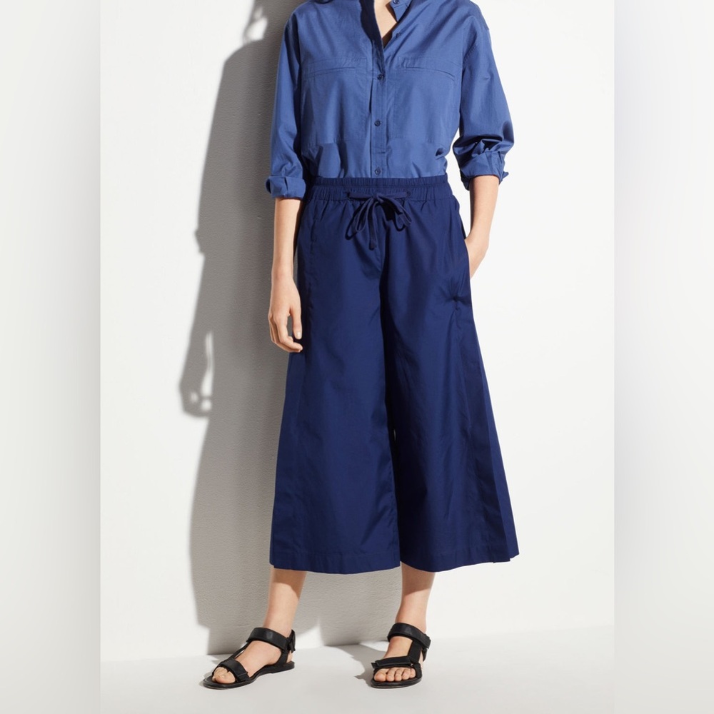 Vince Navy Wide-Leg Cropped Drawstring Pants